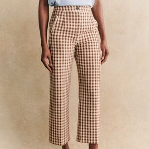 Sezane Martin Crop Trousers - Brown Gingham/ Ecru